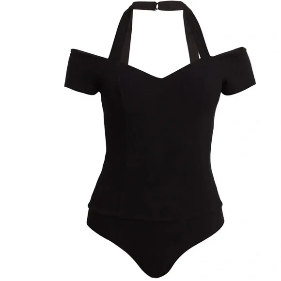 PAIGE *Anemone* black stretch ribbed halter bodysuit XS - Picture 4 of 7